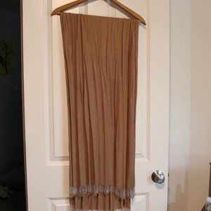 Camel Pashmina Scarf with Clear Beaded Fringe